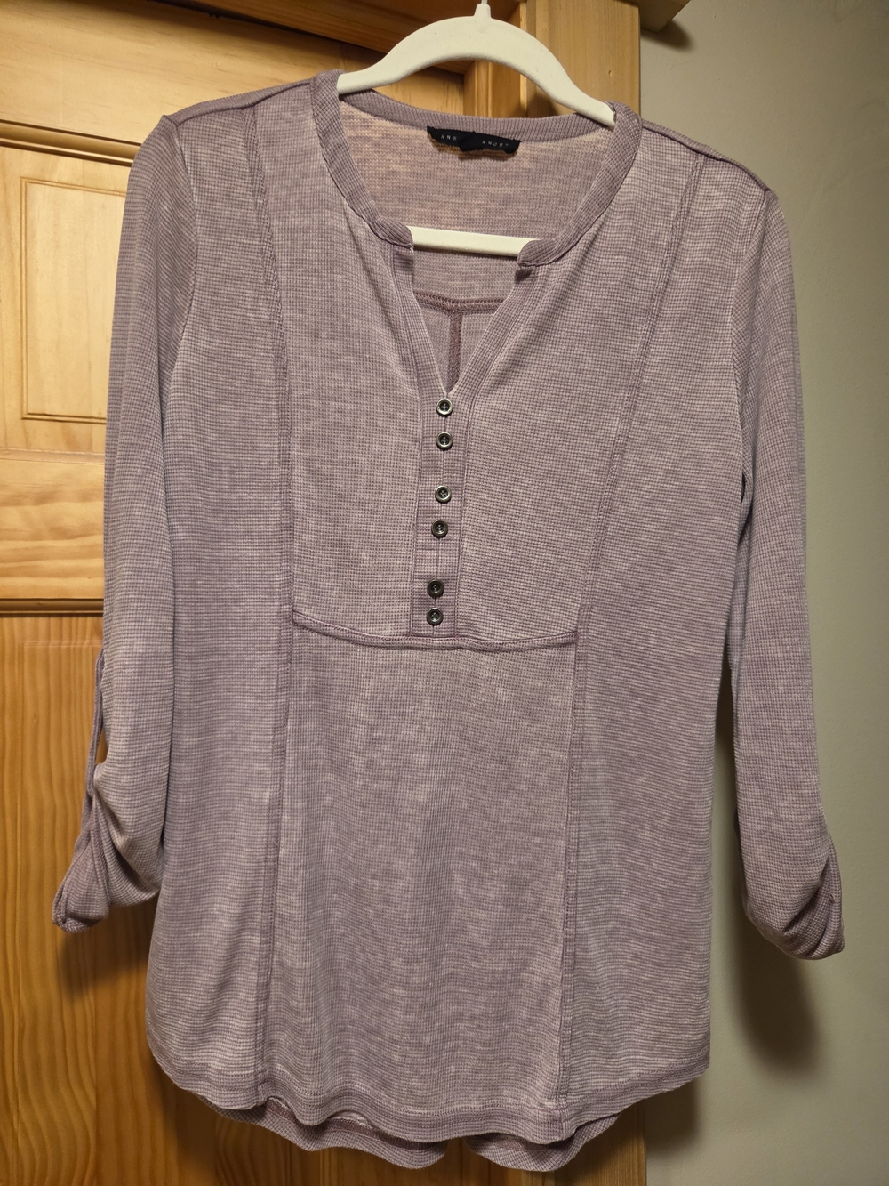 Jane and Delancey Mauve Henley Long Sleeve Top